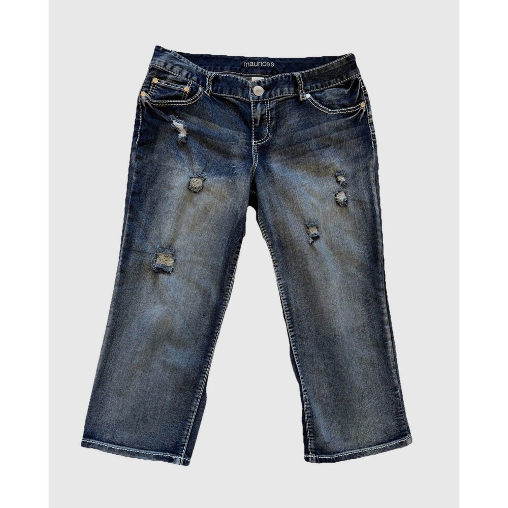 Maurices Women’s Crop Straight Leg Denim Jeans Size 11/12 Distressed Stretch